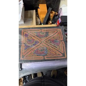 Framed Folk Art Painting on Fabric w/ Birds – Handmade Textile Artwork